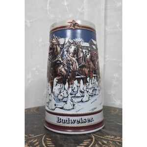 Budweiser 1989 Holiday Clydesdale Stein Mug Large Collectors Series  VTG